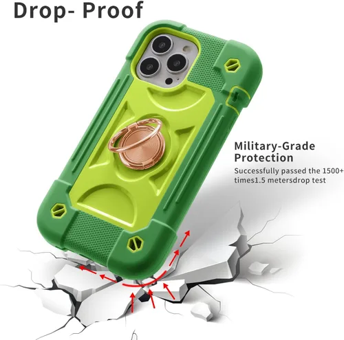 Vista 3 de Funda para iPhone 13 Pro Max de 6.7 pulgadas con soporte de anillo, con 2 protectores de pantalla de vidrio + 1 protector de lente de cámara, funda