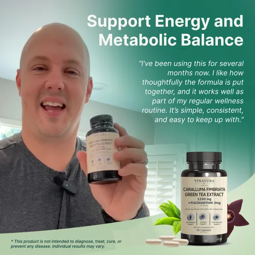 Vista 5 de VINATURA Caralluma Fimbriata, EGCG 45% Extracto 1250mg + Fucoxantina 3mg por porción, para apoyo inmunológico, energía y enfoque mental - 60