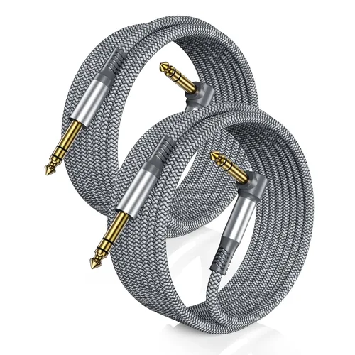 Vista 3 de RUXELY - Cable de instrumento TRS de 0.250 in, paquete de 2 unidades, cable de guitarra macho de 1/4 de pulgada Right Angle 6.35mm Jack Stereo