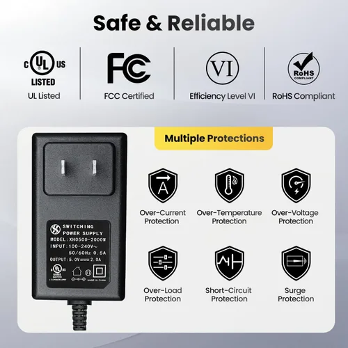 Vista 3 de Adaptador de fuente de alimentación de 6 pies UL 5V 2A 10W AC DC 2000mA 1A 1000mA 1.5A 1500mA Cable universal para Raspberry Pi, luz LED, marco