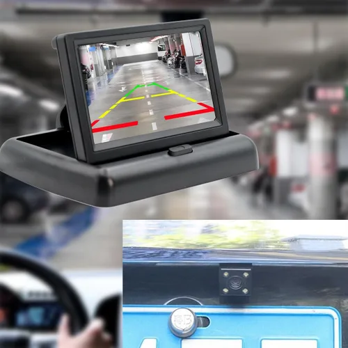 Vista 7 de Monitor plegable TFT LCD de 4.3 pulgadas para coche, cámara de respaldo inversa, cámara de respaldo para coche, sistema de aparcamiento de video