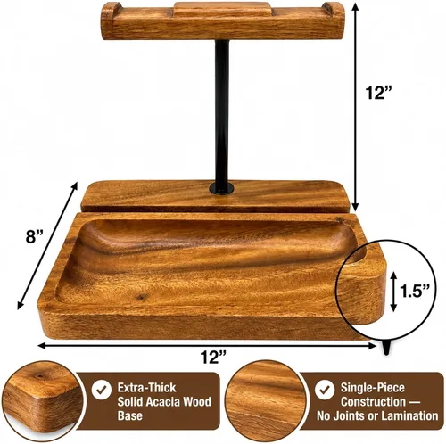 Vista 6 de Soporte dual para auriculares, soporte de madera de acacia para 2