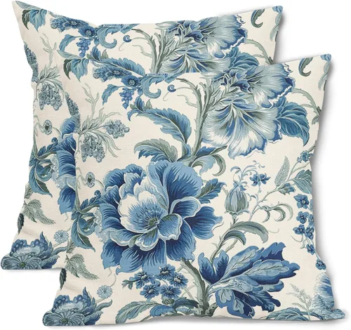 Vista 44 de Fundas de cojín decorativas primavera-verano 40x40 cm, juego de 2 fundas de cojín verdes con flores botánicas, fundas de cojín decorativas para Aqua