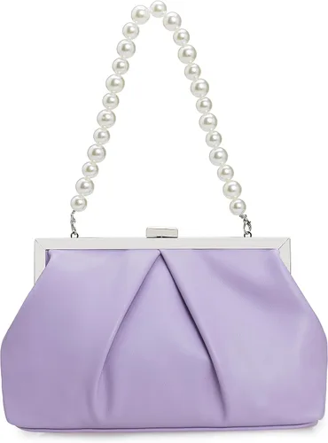 Vista 12 de CHARMING TAILOR Bolso de mano de piel sintética con marco de metal de PU fruncido, bolsa de noche formal con perla