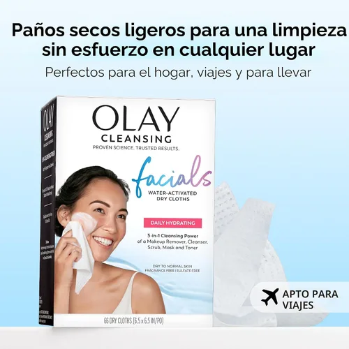 Vista 10 de Olay Daily Facials, Toallitas limpiadoras faciales de uso diario para eliminar el maquillaje, Toallitas limpiadoras activadas con agua 5 en 1