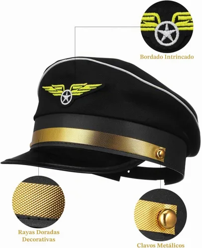 Vista 8 de Toddmomy Kids Airline Costume Hat - Adjustable Uniform Pilot Hat