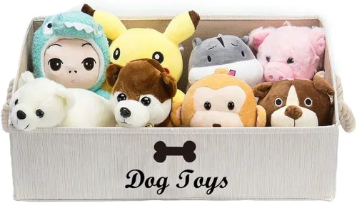 Vista 6 de Geyecete - Cajas grandes plegables de tela para almacenamiento de juguetes de perro, organizadores trapezoidales con asa de cuerda trenzada, cestas