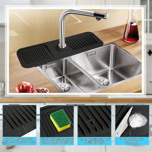 Vista 2 de Protector contra salpicaduras de silicona para fregadero, accesorios para fregadero Negro
