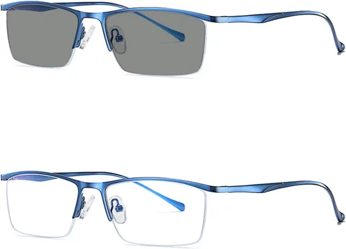 Vista 9 de Gafas de lectura fotocromáticas, gafas de lectura de tendencia, para hombres y mujeres, medio marco, para negocios, oficina, hombres