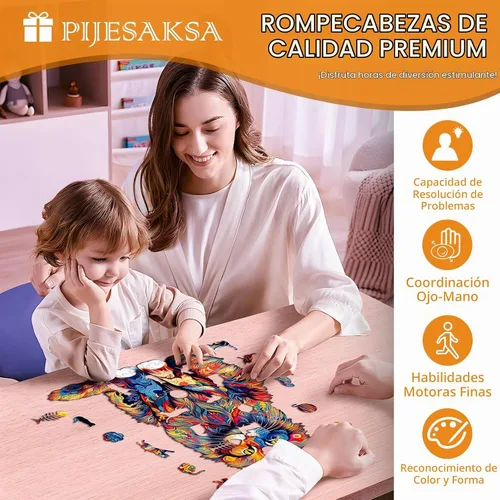 Vista 4 de Rompecabezas de madera para adultos - Rompecabezas avanzado de madera con forma única de gato Maine para adultos, rompecabezas de madera