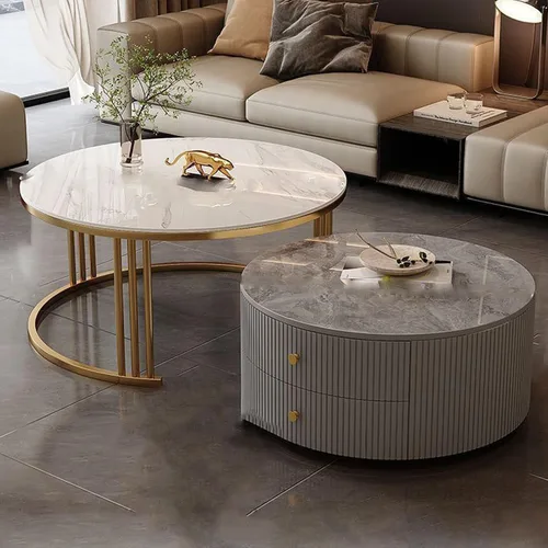 Vista 11 de Mesa de centro redonda anidable, mesas de centro redondas con almacenamiento para sala de estar, mesa de centro para sala minimalista, mesa