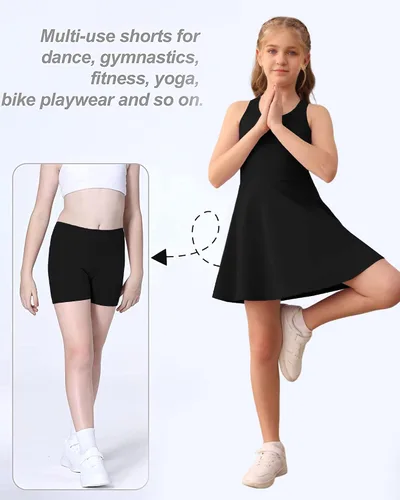 Vista 6 de Haloumoning Vestido de tenis sin mangas para niñas, vestido atlético de Negro