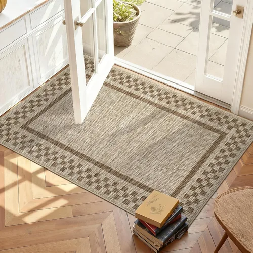 Vista 109 de GarveeHome Alfombra lavable de 5 x 7 pies para sala de estar, alfombra Beige festoneado