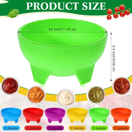 Vista 2 de meekoo Cuencos de salsa mexicanos multicolor de 4.5 pulgadas de diámetro, vajilla mexicana de plástico para tacos, dulces, chips, aperitivos