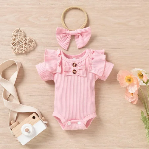 Vista 27 de Aalizzwell Body de manga corta para bebé niña con pantalones cortos acanalados