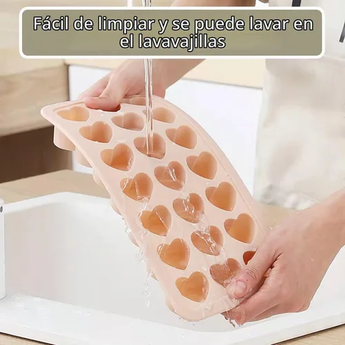 Vista 5 de Bandeja de cubitos de hielo en forma de corazón, molde de silicona de 21 agujeros con tapa extraíble flexible para whisky cóctel chocolate Azul