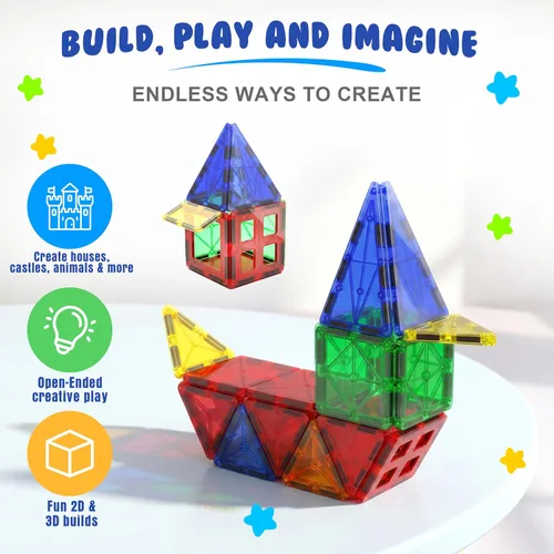 Vista 2 de Bloques de construcción de azulejos magnéticos, bloques magnéticos educativos STEM para niños, creatividad, aprendizaje preescolar, juguetes