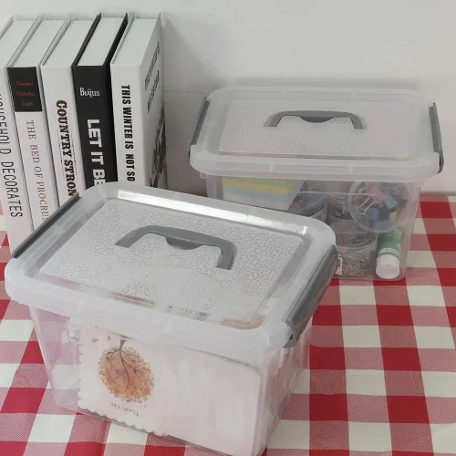 Vista 3 de Jekiyo - Recipiente de almacenamiento de plástico transparente, 6 cuartos de galón, contenedor de caja de cierre con tapa, paquete de 4