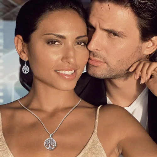 Vista 2 de Aniu Juego de collar y aretes de árbol de la vida, plata de ley S925, joyería con colgante de árbol para mujer, regalo de aniversario y cumpleaños