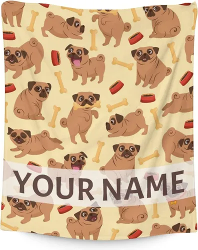 Vista 12 de Manta de Pug para regalo, 30 x 40 pulgadas, bonita manta para amantes de los perros, mantas blancas de felpa suave para sofá, oficina