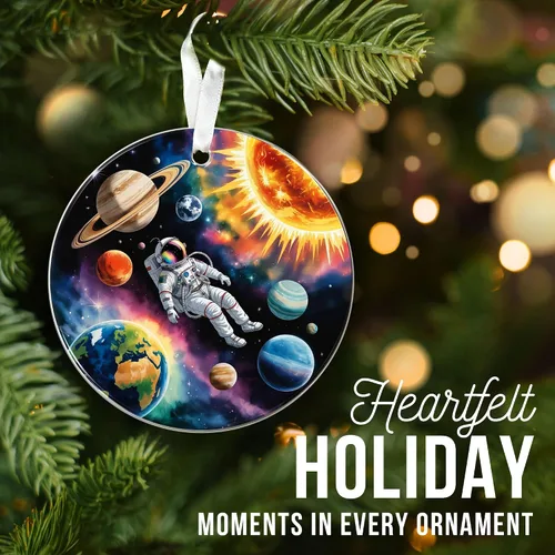 Vista 5 de ZAGKOO Adorno de Navidad de astronauta 2025 – Adornos espaciales del universo para árbol – Adorno de planeta y sistema solar para amantes