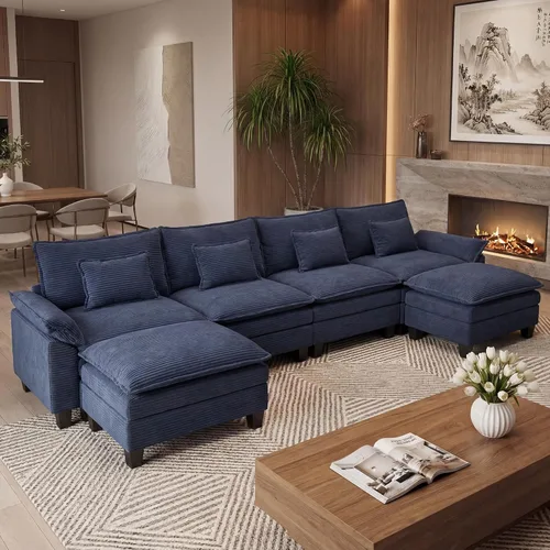 Vista 16 de URRED - Sofá seccional modular Cloud, sofá moderno en forma de L de 87" con profundidad de asiento con otomana y almohadas, ultra cómodo sofá