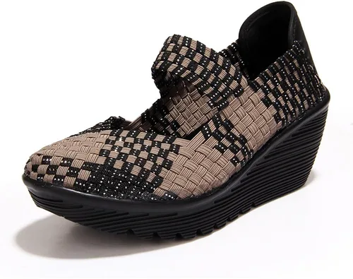 Vista 15 de EnllerviiD - Sandalias de cuña Mary Jane para mujer, zapatos de plataforma con bombas elásticas, cómodos para el trabajo y uso casual 669negro