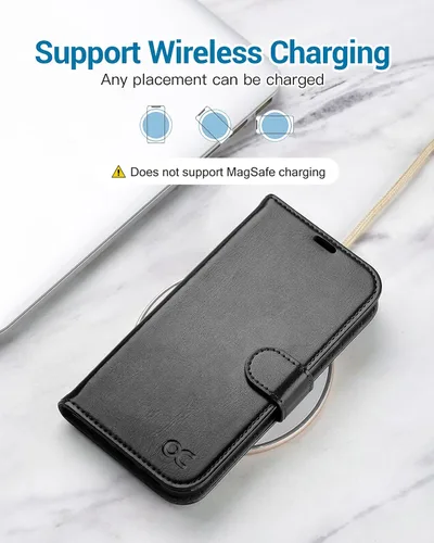 Vista 5 de OCASE Funda tipo cartera compatible con iPhone 13 Pro, de piel sintética, con tarjetero, soporte de bloqueo RFID