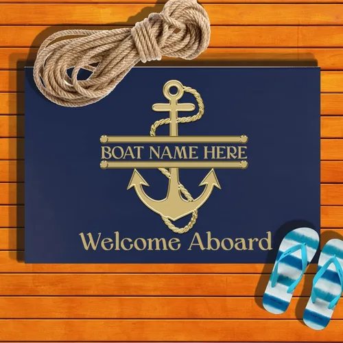 Vista 27 de Tapete náutico personalizado con nombre personalizado, alfombra de bienvenida para yate, puerto deportivo, muelle o retiro en el lago, tapete
