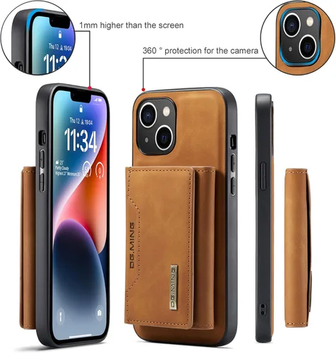 Vista 5 de ZCDAYE Funda tipo cartera para iPhone 11, iPhone 11 (6.1 pulgadas), piel marrón con tarjetero extraíble y función atril
