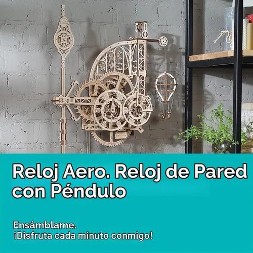 Vista 2 de UGEARS Aero Clock - Rompecabezas 3D de madera para adultos, kit de modelo mecánico de madera para adultos, reloj de pared, rompecabezas 3D con kit