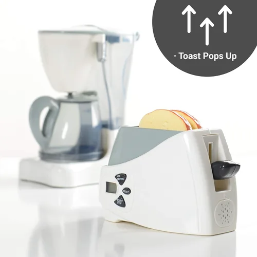 Vista 11 de Constructive Playthings Cafetera de Juguete y Tostadora de Juego con Tostadas que Saltan, Juguetes de Desarrollo para Niños Pequeños, Edades 3 Años