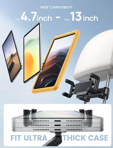 Vista 9 de Lamicall Soporte para Tableta de Reposacabezas de Coche - [Bloqueable] [Compatible con Fundas Gruesas] [Clip Plegable] Soporte para Tableta