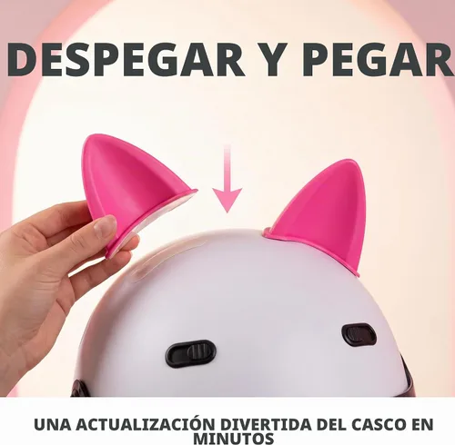 Vista 6 de 2 piezas de decoración de casco rosa, adorno de orejas de gato autoadhesivo para motocicleta, adecuado para cascos de niñas lindas