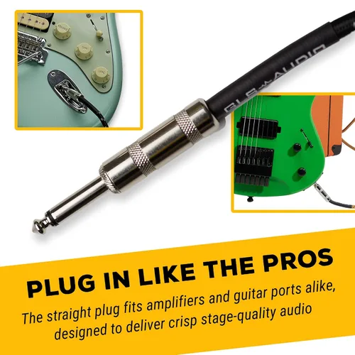 Vista 2 de GLS cable de audio para guitarra, cable TS de 1/4 de pulgada, cable para instrumento de 1/4 de pulgada para bajo y guitarra eléctrica, de tweed
