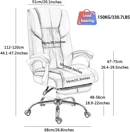 Vista 2 de Ergonomic Executive Leather Chairs with Footrest Lumbar Support Comfortable High Back Office Chair for Long Sitting Computer Home Bedroom Black