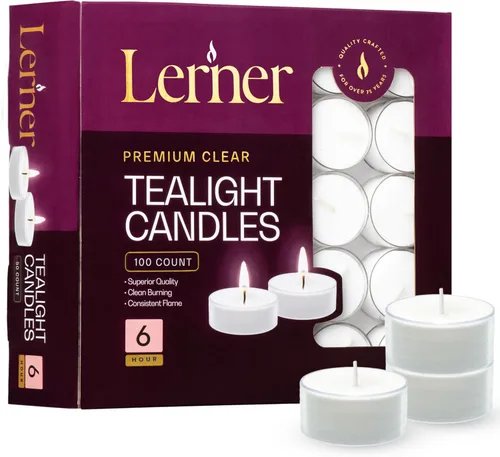Vista 8 de Lerner - Velas de té en tazas transparentes, 50 unidades, velas de té blanco de 6 horas de combustión prolongada, velas calentadoras de té