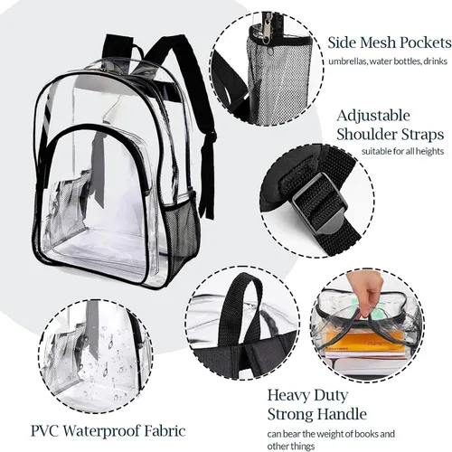 Vista 3 de xrlsg Mochila transparente personalizada con nombre personalizado de PVC, mochilas transparentes perfectas para la escuela, oficina, viajes al aire