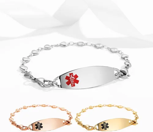 Vista 11 de LinnaLove Pulsera de alerta médica de corazón para mujer, joyería de identificación médica de moda 7-8.5 pulgadas ajustable