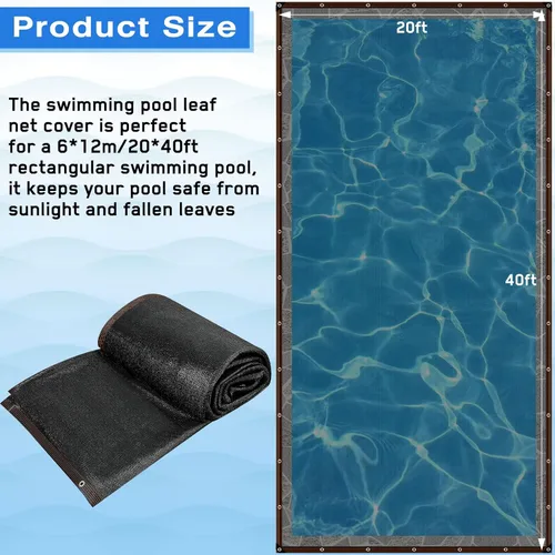 Vista 2 de Riakrum Cubierta de red de hojas de piscina de 20 x 40 pies, rectangular, color negro, cubierta de malla para estanque para piscinas enterradas que