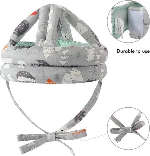 Vista 2 de Casco de seguridad para bebé, transpirable, ajustable, para la cabeza, para correr, caminar y gatear (bosque gris)
