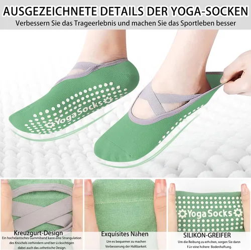 Vista 3 de Minmex Calcetines de yoga - 1 par de calcetines antideslizantes para mujer, talla única, calcetines deportivos de fitness