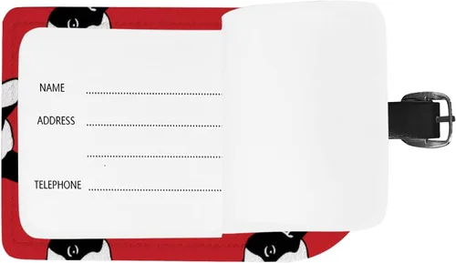 Vista 6 de Etiquetas para maleta de viaje, diseño de bulldog francés, fondo rojo, etiqueta de equipaje de piel sintética con etiqueta de identificación