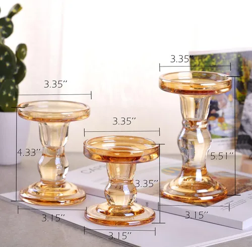 Vista 6 de IBWell Juego de 3 candelabros de cristal ámbar – Unidad, decoración de boda e iglesia – Centro de mesa