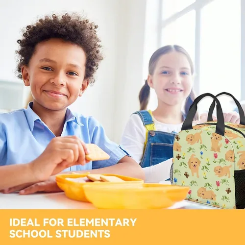 Vista 5 de Golden Retriever - Bolsa de almuerzo para niñas y niños, pequeñas bolsas de almuerzo aisladas, bonita lonchera reutilizable para niños, bolsas
