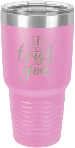 Vista 11 de Life is Tough but So are you - Vaso negro de 30 oz con paja y tapa superior deslizante Taza de viaje de acero inoxidable Compare con Yeti Rambler