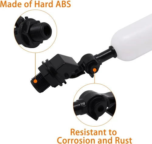 Vista 3 de Válvula de bola flotante de 1/2 pulgada, mini válvula de flotador de agua de plástico con brazo ajustable para control automático de nivel de agua