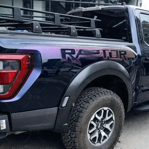 Vista 8 de JHO Kit de calcomanías de vinilo de grano de carbono morado para automóvil, calcomanías autoadhesivas para decorar Ford F-150 Raptor 2021 2022 2023