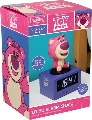 Vista 6 de Paladone Toy Story Lotso - Reloj despertador digital con luz nocturna y música, reloj de dormitorio con licencia oficial de Disney Pixar para niños