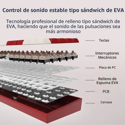 Vista 5 de AK680 - Teclado mecánico compacto con cable, diseño rojo y blanco, 68 teclas, interruptor táctil marrón intercambiable en caliente, teclado